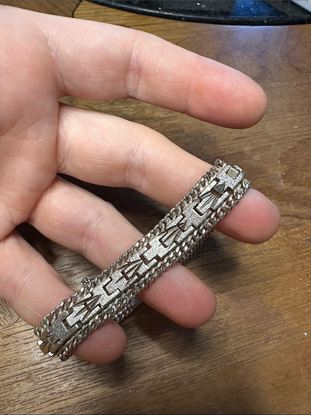 Textured Silver Link Bracelet with Rope Edge
